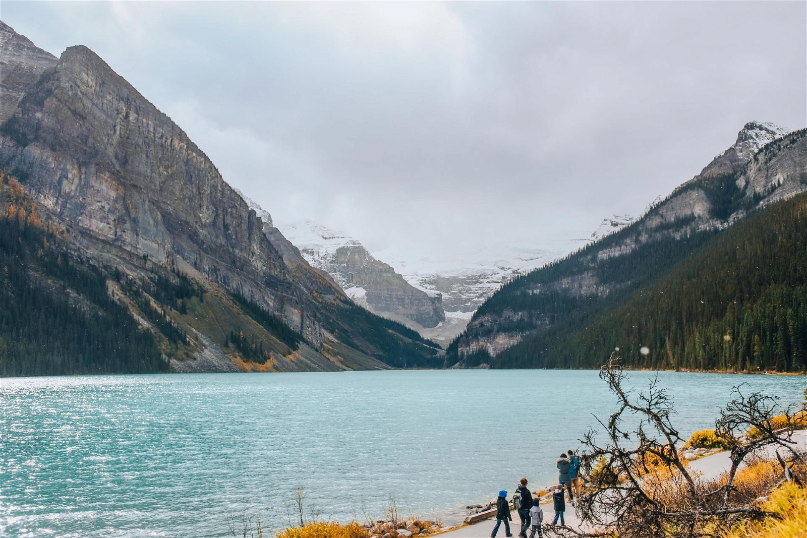 Lake Louise: Lake Louise is a glacial lake famous for its bright blue-green color and stunning views of the surrounding mountains. Visitors can hike around the l