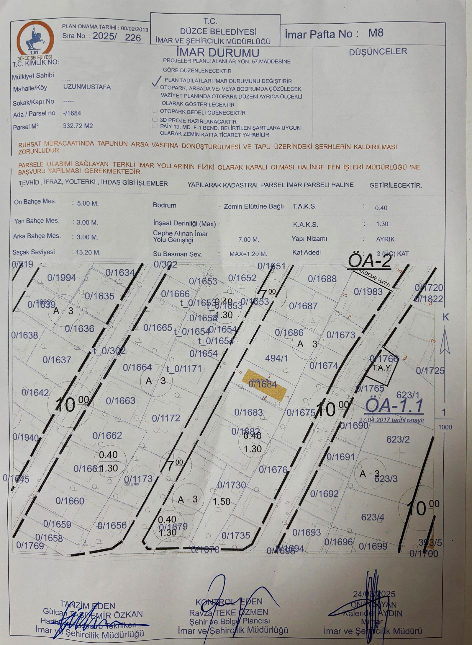 UZUN MUSTAFA MAHALLESİ'NDE 332 M2 SATILIK ARSA